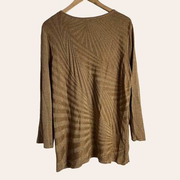 Chico’s Mixed Rib Shine Gold Knit Pullover Long Sleeve Sweater Top Size XL - Picture 9 of 12
